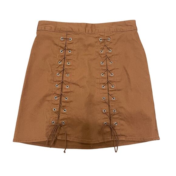 Brown Lace-Up Mini Skirt – Women’s XS/S (Stretch Fit) - Picture 1 of 7